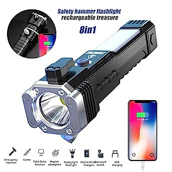 1524 Portable 3w Rechargeable Torch LED Flashlight Long Distance Beam Range, Hammer and Strong Magnets, Window Glass and Seat Belt Cutter 4 Modes for Car Camping Hiking Indoor Outdoor 1524 Portable 3w Rechargeable Torch LED Flashlight Long Distance Beam Range, Hammer and Strong Magnets, Window Glass and Seat Belt Cutter 4 Modes for Car Camping Hiking Indoor Outdoor